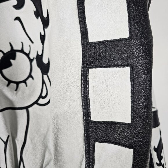 Vintage Y2K American Toons Betty Boop Mens Small Black Leather Bomber Jacket - Picture 8 of 14